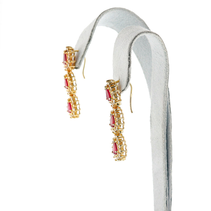 Pear Ruby and Diamond Dangling Earrings, 14k