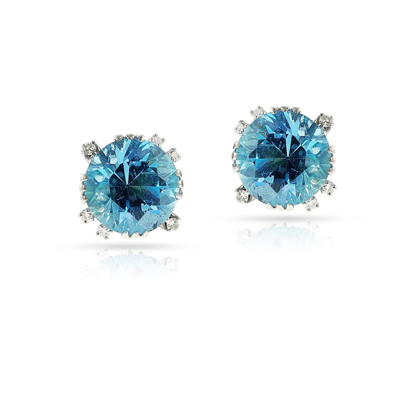 Fine Round Aquamarine and Diamond Stud Earrings, 18k