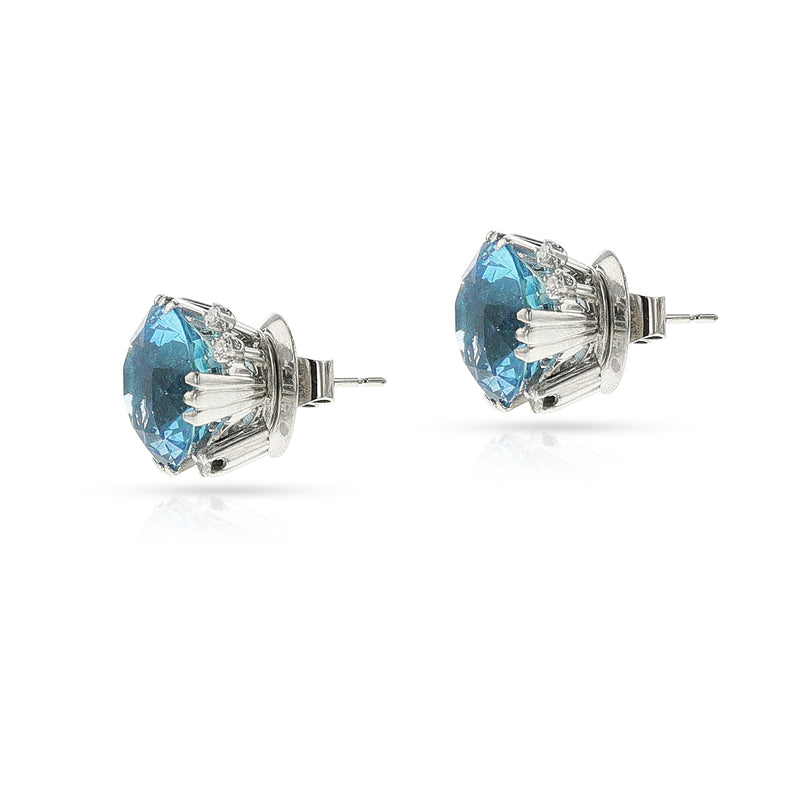 Fine Round Aquamarine and Diamond Stud Earrings, 18k