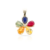 Multi-Sapphire and Diamond Flower Pendant, 14k Yellow Gold