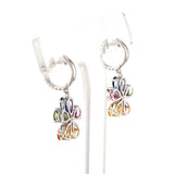 Multi-Sapphire and Diamond Flower Hoop Earrings, 14k White Gold