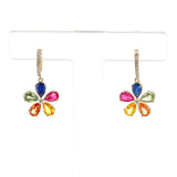 Multi-Sapphire and Diamond Flower Hoop Earrings, 14k Yellow Gold