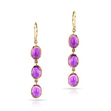 Oval Amethyst Cabochon Trio Dangling Earrings, 18k