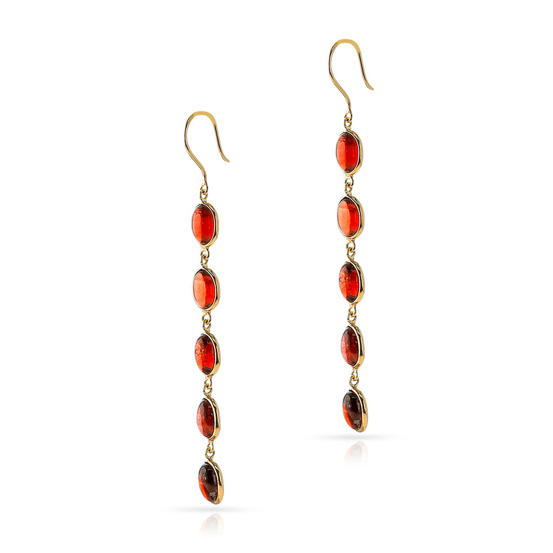 Five Oval Garnet Cabochon Dangling Earrings, 18K