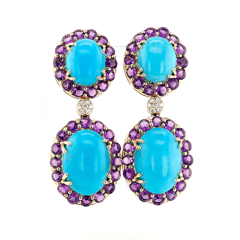 18k Turquoise, Amethyst and Diamond Necklace and Earring Set