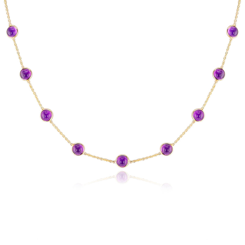 Round Amethyst Cabochon Necklace, 18k