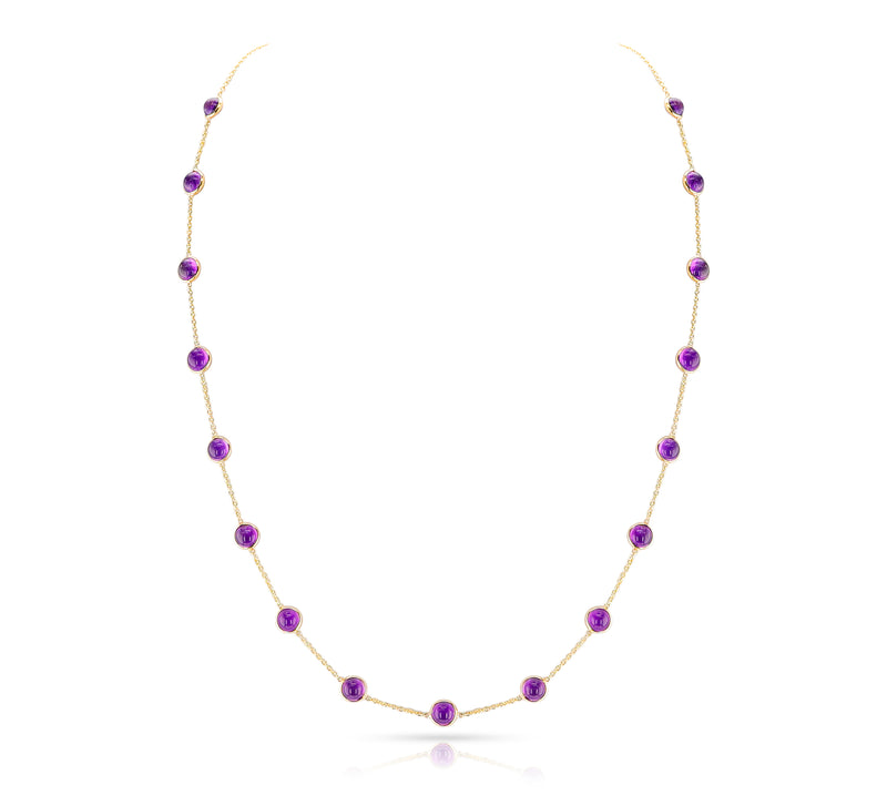 Round Amethyst Cabochon Necklace, 18k