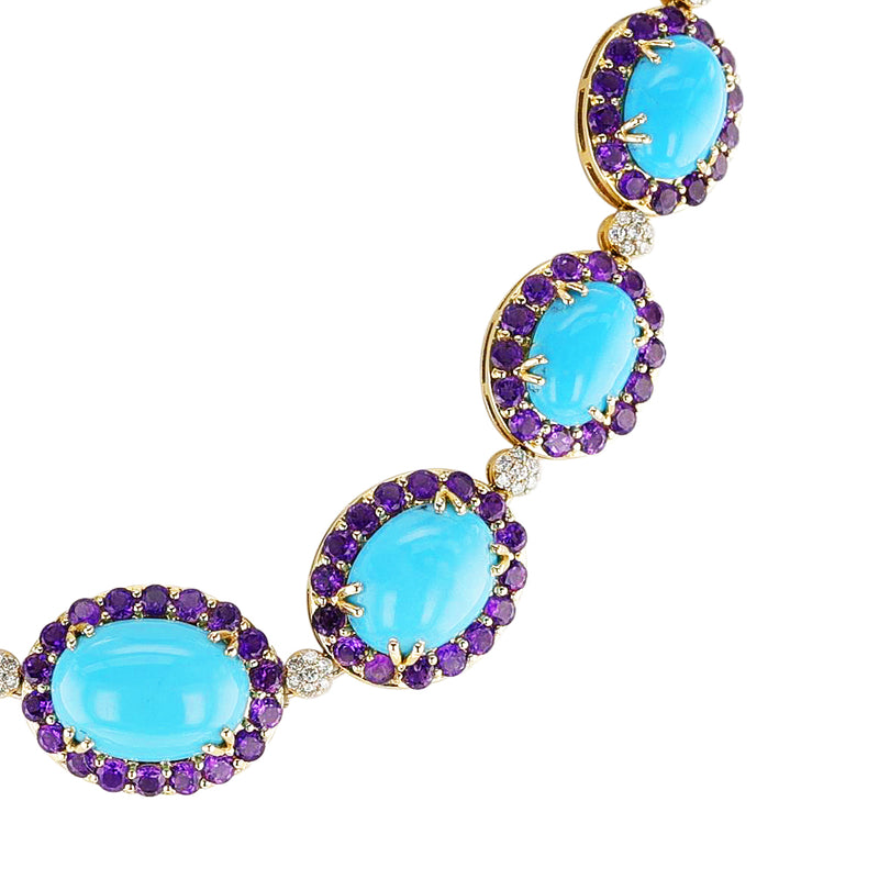 18k Turquoise, Amethyst and Diamond Necklace and Earring Set