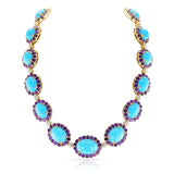 18k Turquoise, Amethyst and Diamond Necklace and Earring Set