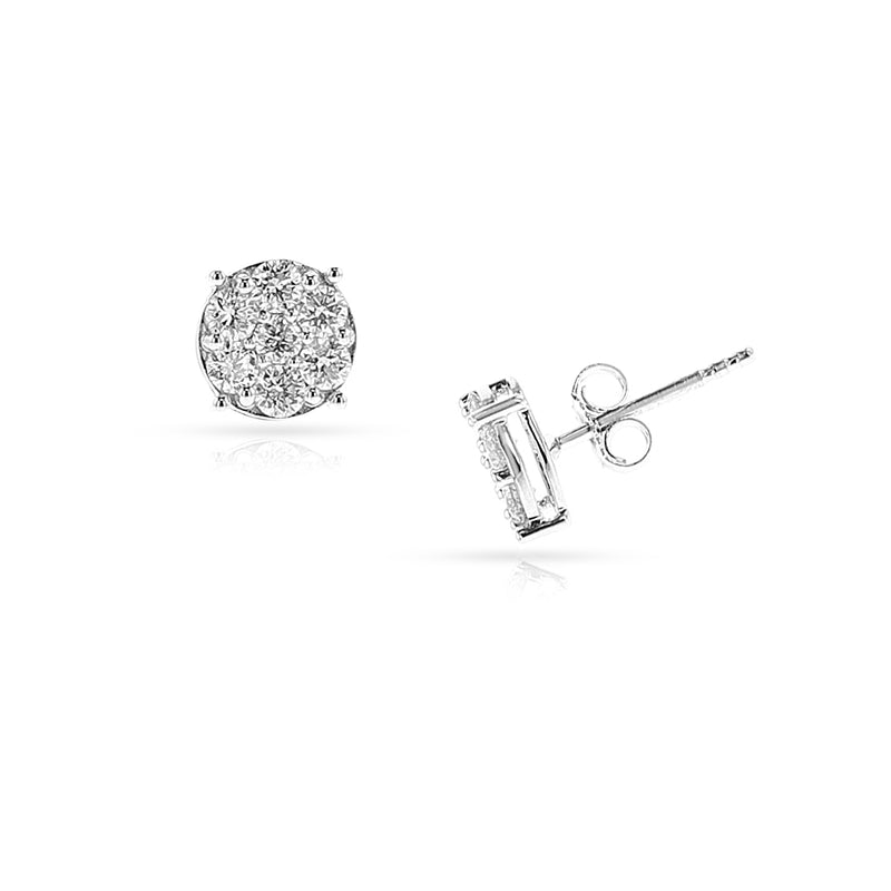 Round Diamond Studs, 18K White Gold