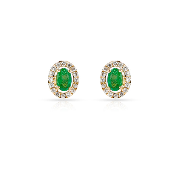 Larger Emerald and Diamond Halo Studs, 18K