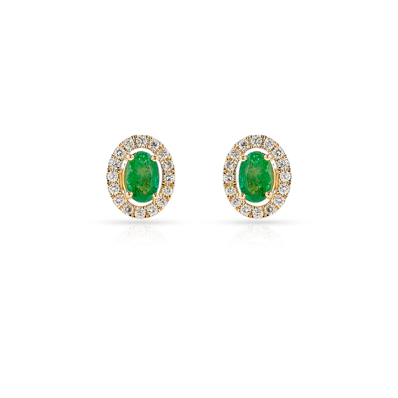 Larger Emerald and Diamond Halo Studs, 18K