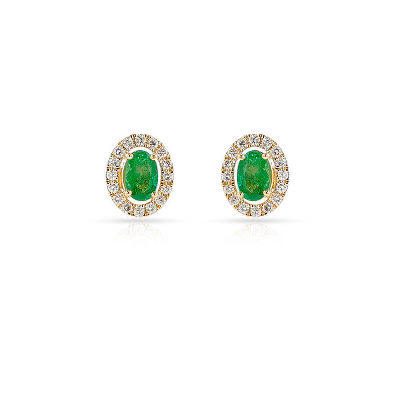Larger Emerald and Diamond Halo Studs, 18K