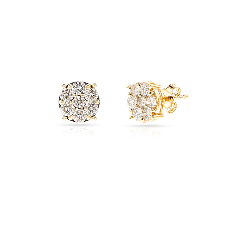 Round Diamond Studs, 18K Yellow Gold