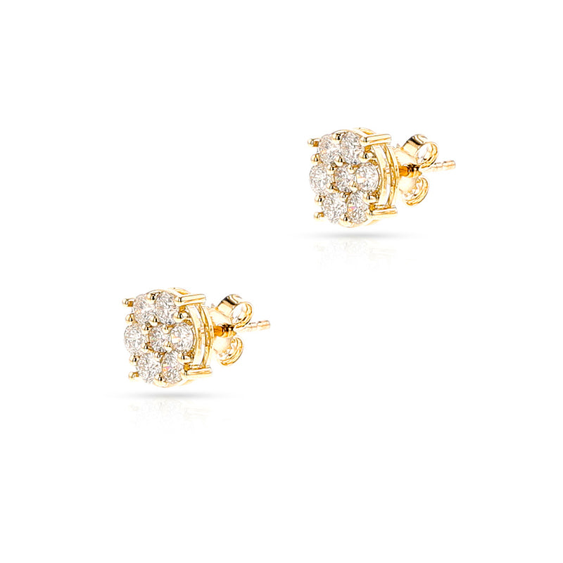 Round Diamond Studs, 18K Yellow Gold