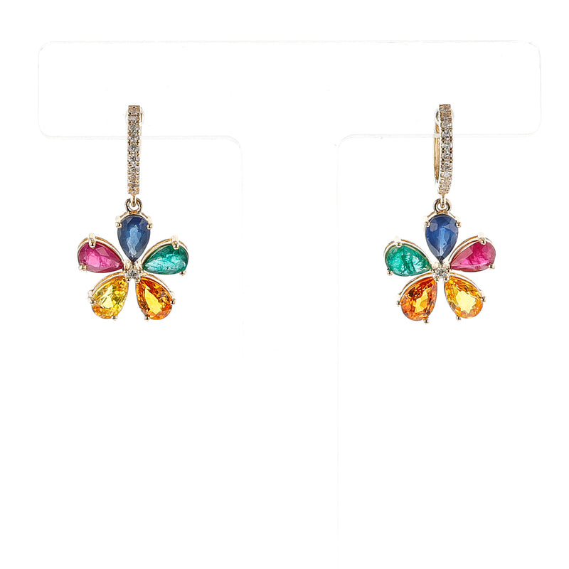 Floral Multi Sapphire and Diamond Dangling Earrings