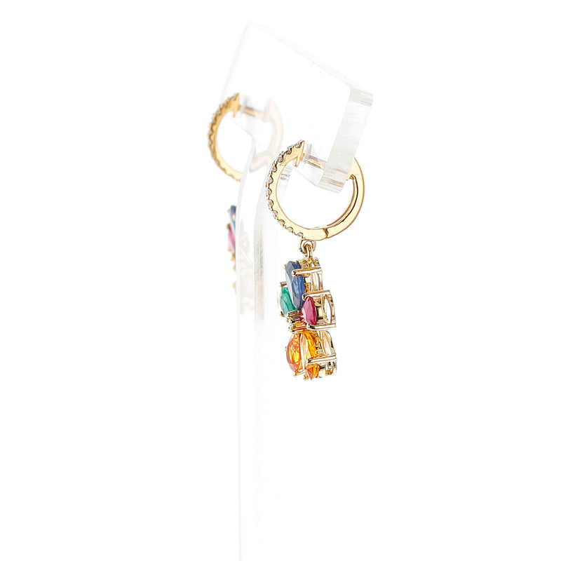Floral Multi Sapphire and Diamond Dangling Earrings