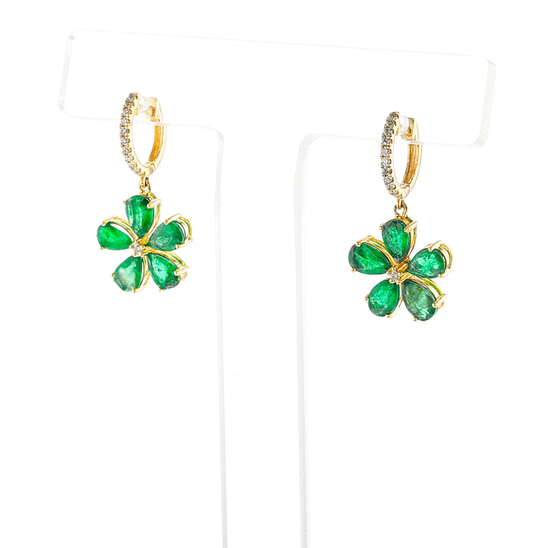 Floral Emerald and Diamond Dangling Earrings