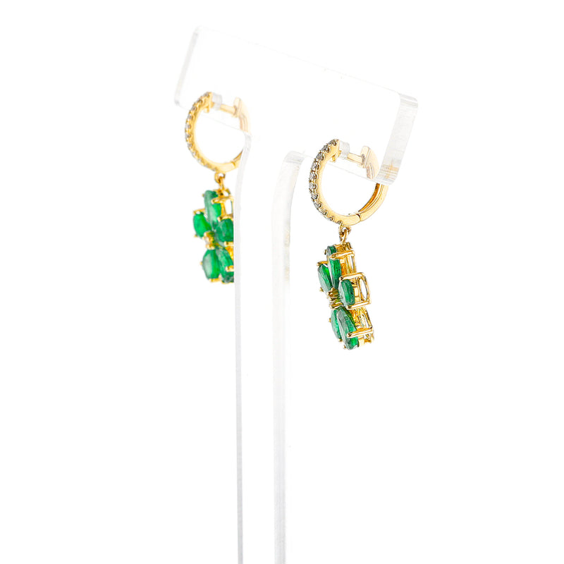 Floral Emerald and Diamond Dangling Earrings