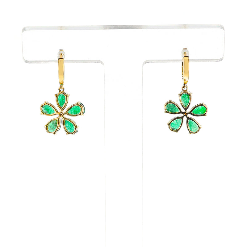 Floral Emerald and Diamond Dangling Earrings