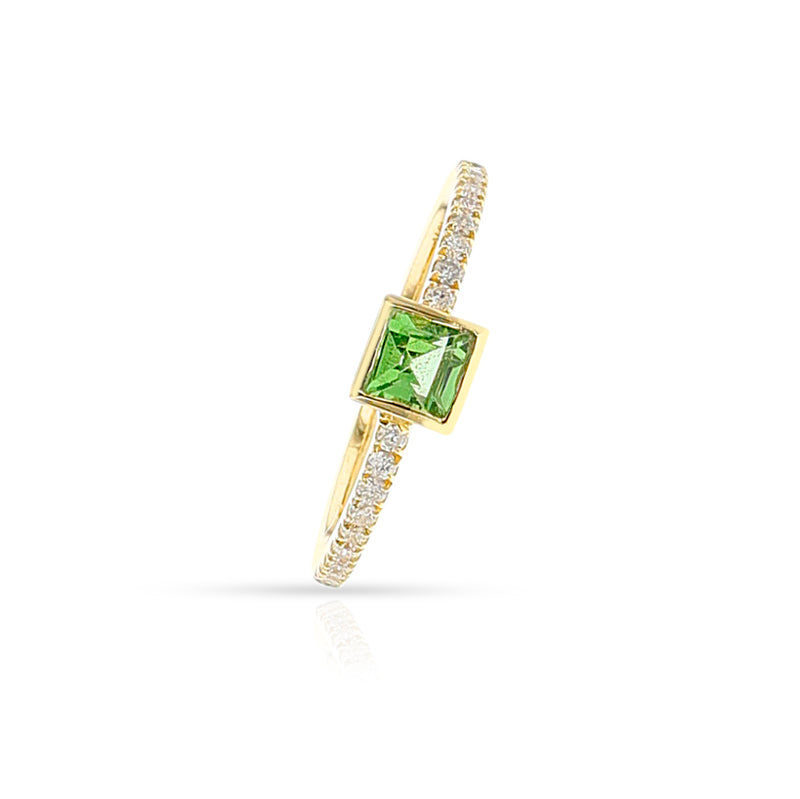 Square Green Tourmaline and Diamond Ring, 18k