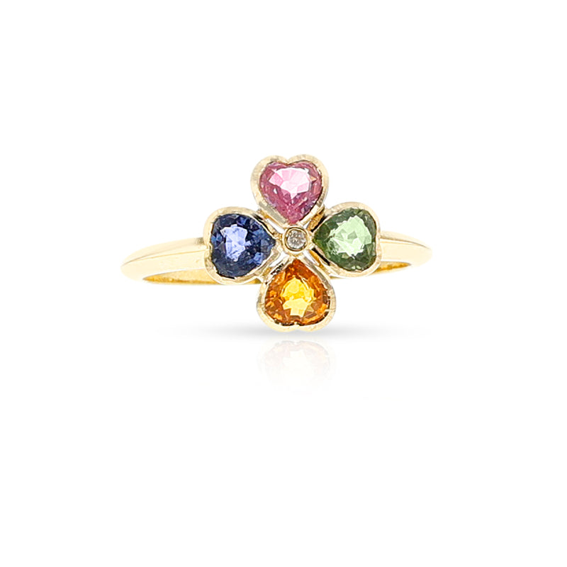 Multi-Sapphire and Diamond Clover Ring, 18k