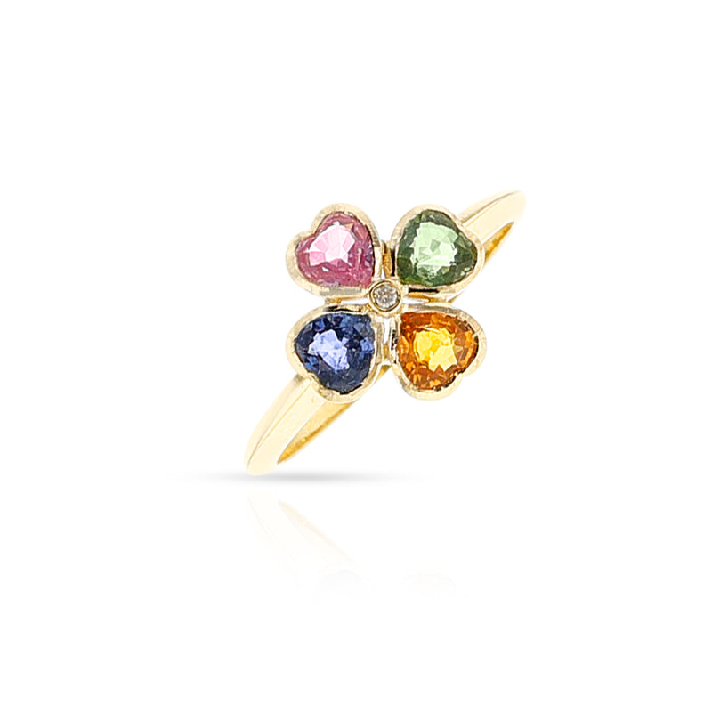 Multi-Sapphire and Diamond Clover Ring, 18k