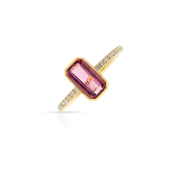 Rectangular Pink Tourmaline and Diamond Ring, 18k