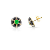 Emerald and Diamond with Black Enamel Circle Earrings, 18k