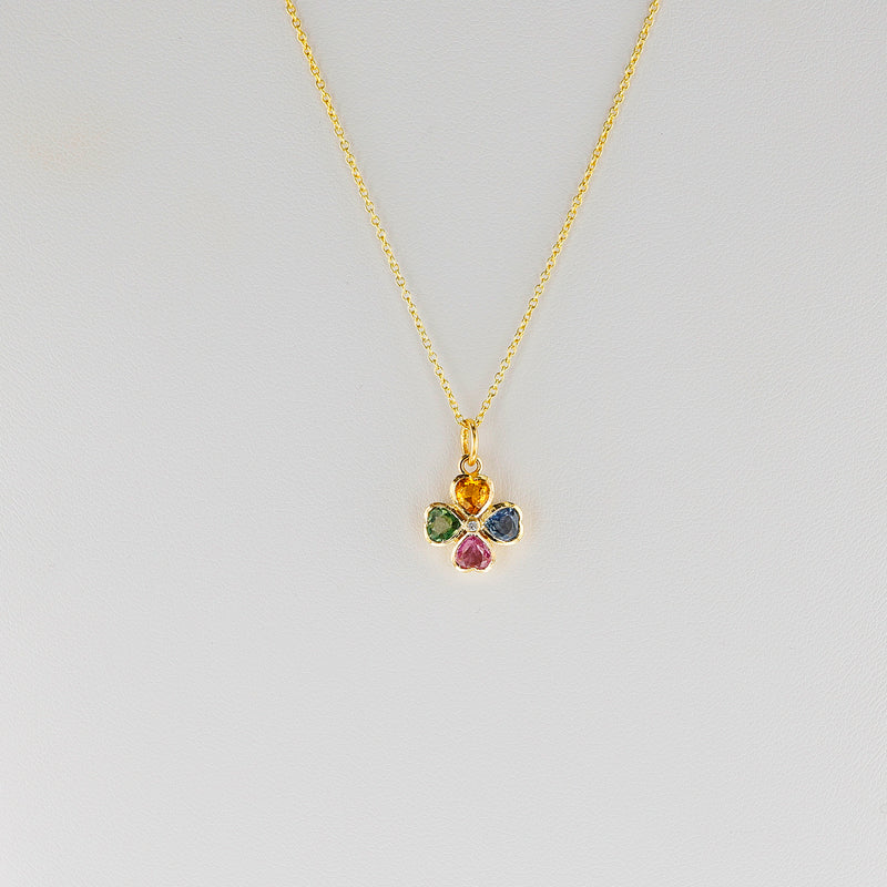 Heart-Shape Multi-Sapphire and Diamond Floral Pendant Necklace, 18k