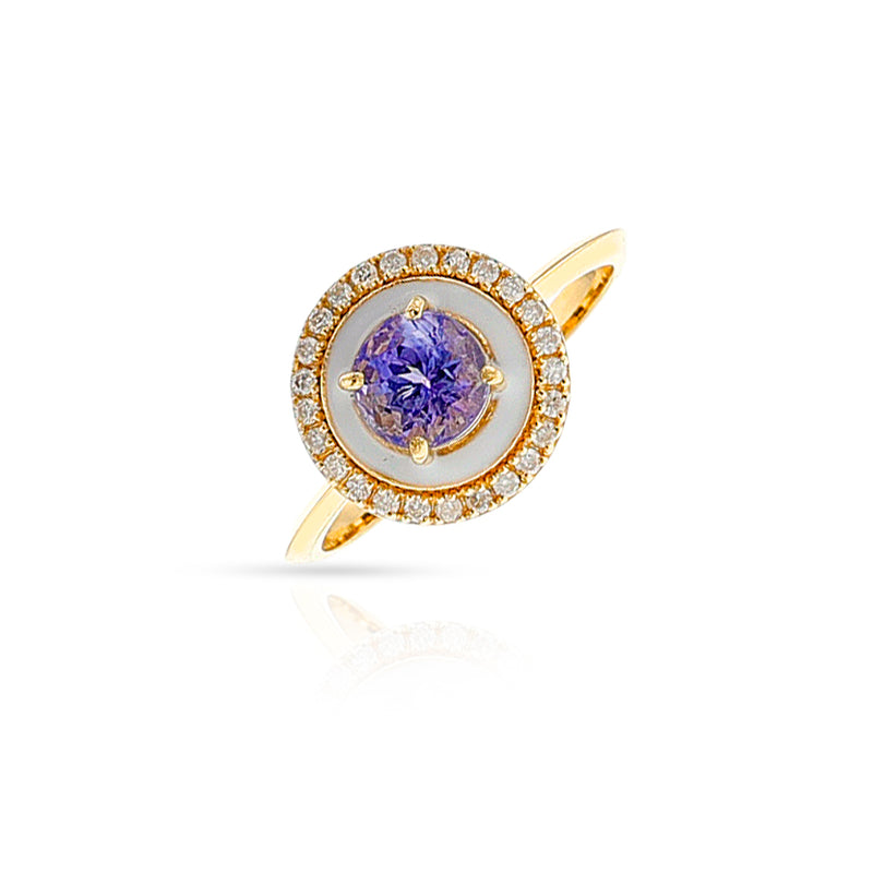 White Enamel, Tanzanite and Diamond Ring, 18k