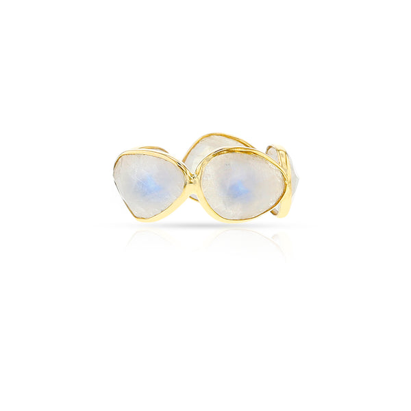 Rainbow Moonstone Cut Stone Band, 18k