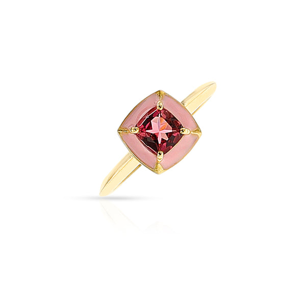 Square Pink Tourmaline and Pink Enamel Ring, 18k