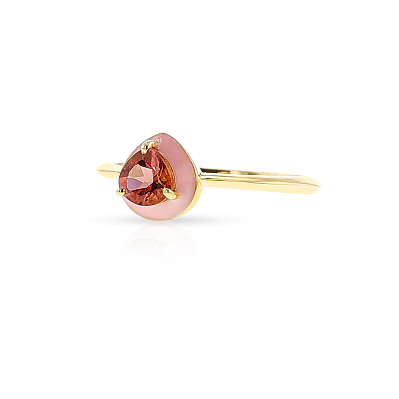 Pear Shape Tourmaline and Pink Enamel Ring,18k