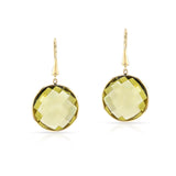 Round Lemon Topaz Gold-Cap Dangling Earrings, 18k