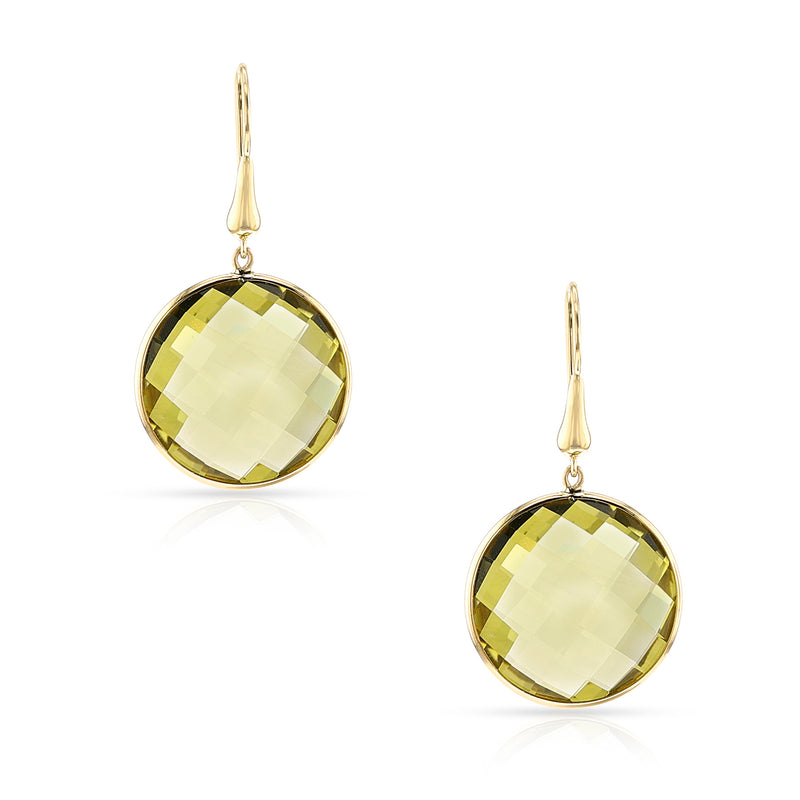 Round Lemon Topaz Gold-Cap Dangling Earrings, 18k