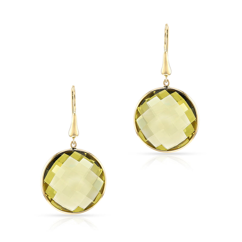 Round Lemon Topaz Gold-Cap Dangling Earrings, 18k