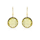 Round Lemon Topaz Gold-Cap Dangling Earrings, 18k