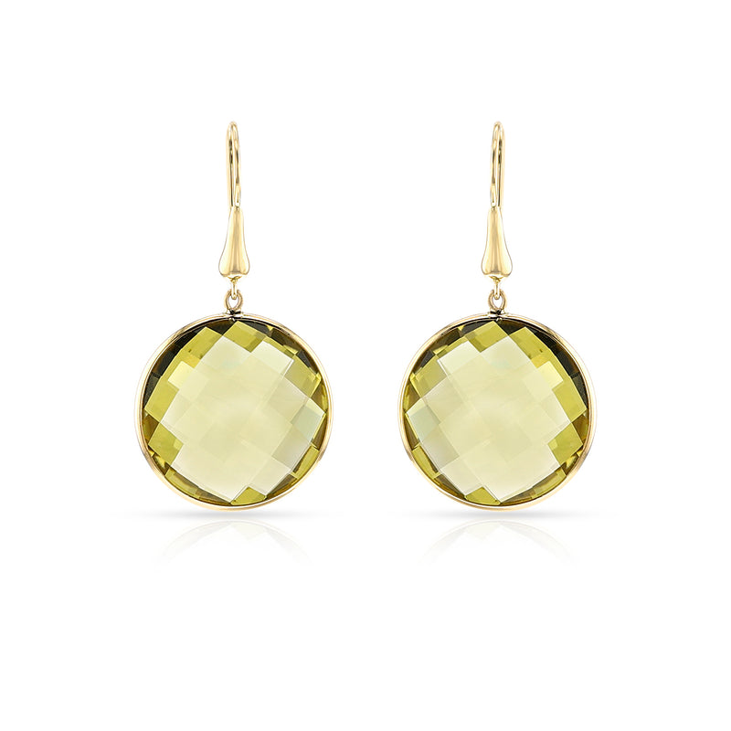 Round Lemon Topaz Gold-Cap Dangling Earrings, 18k
