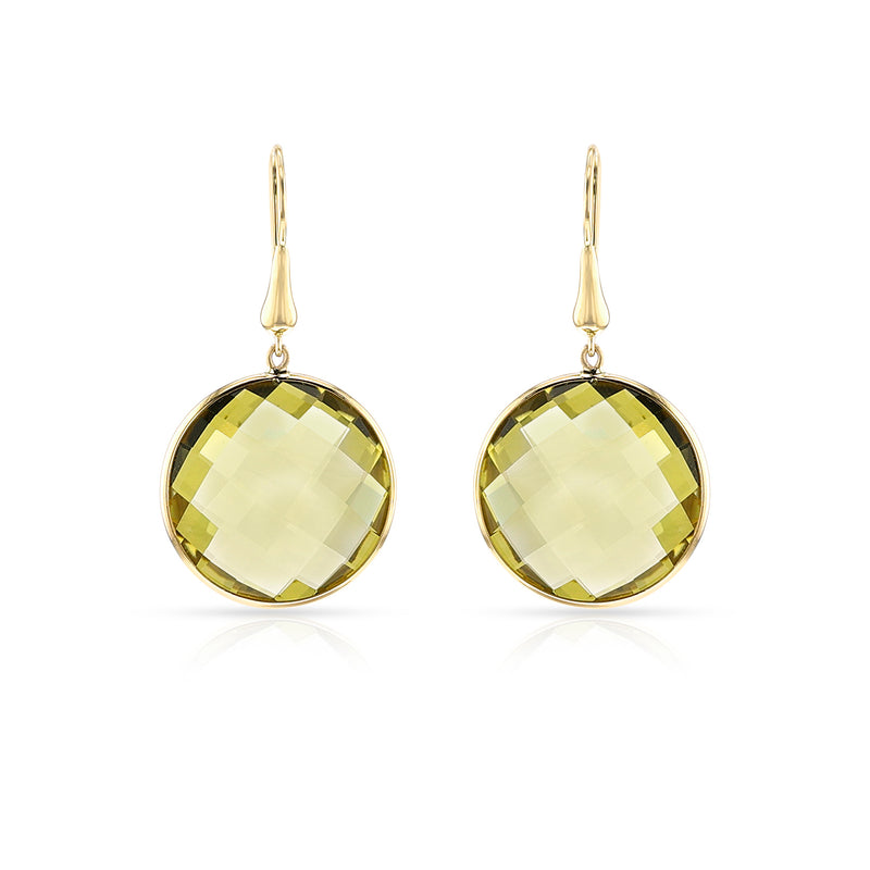 Round Lemon Topaz Gold-Cap Dangling Earrings, 18k