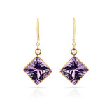 Kite Shape Amethyst and Diamond Rose Cut Hoop Dangling Earrings, 18k