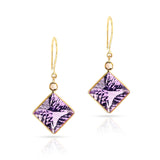 Kite Shape Amethyst and Diamond Rose Cut Hoop Dangling Earrings, 18k