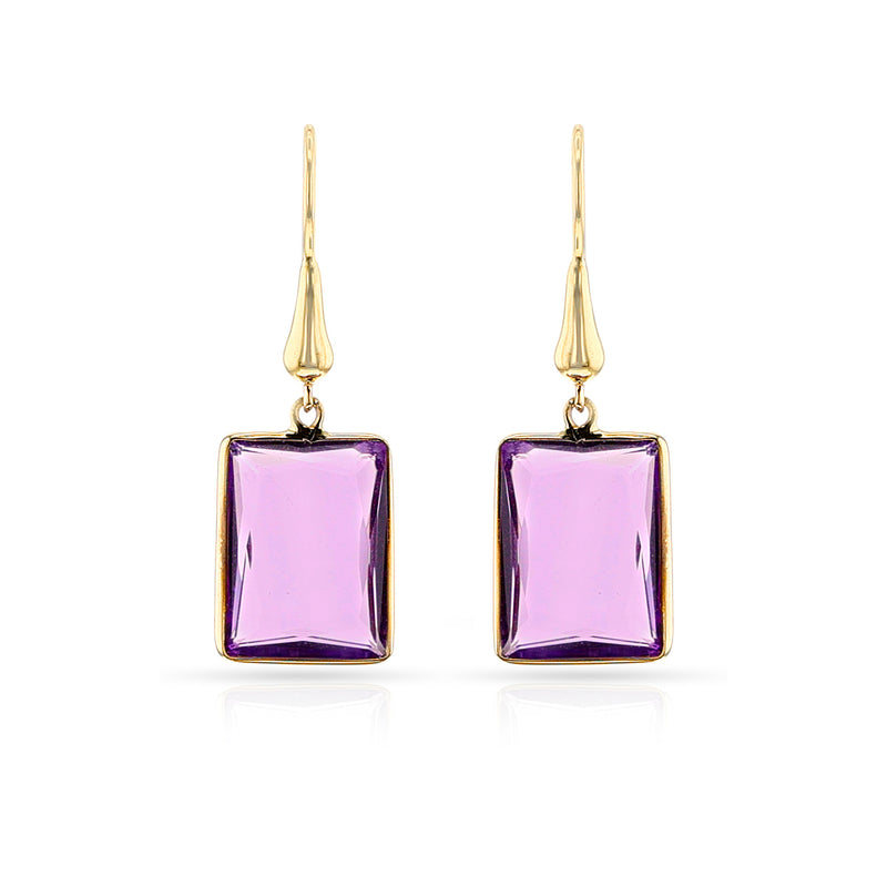 Rectangular Amethyst and Gold-Cap Dangling Earrings, 18k
