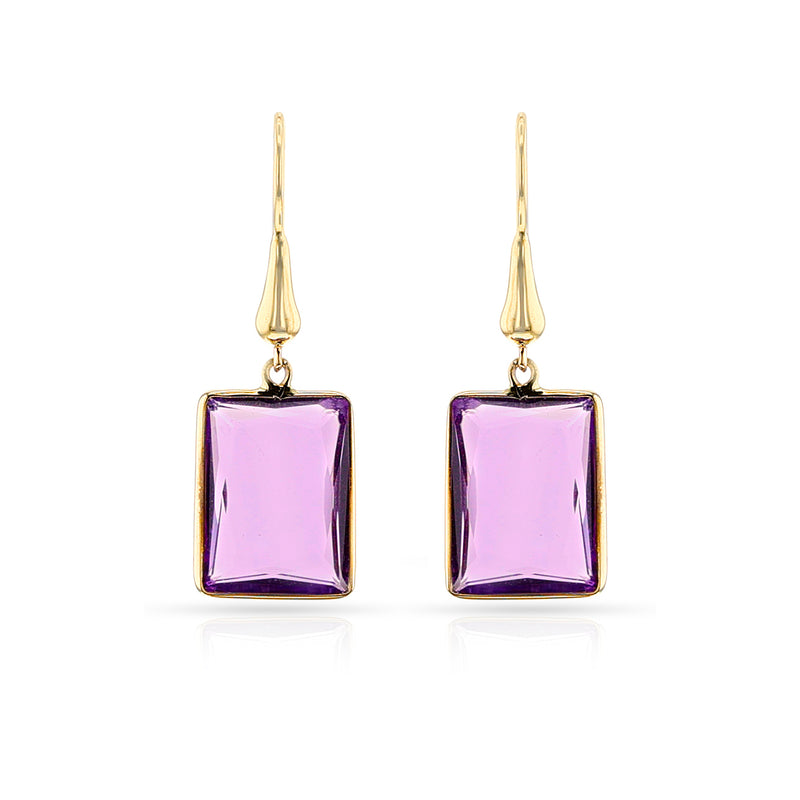 Rectangular Amethyst and Gold-Cap Dangling Earrings, 18k