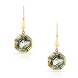 Octagonal-Cut Green Amethyst Gold-Cap Hoop Earrings, 18k