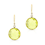 Round Lemon Topaz and Diamond Rose Cut Dangling Earrings, 18k