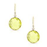 Round Lemon Topaz and Diamond Rose Cut Dangling Earrings, 18k