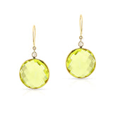 Round Lemon Topaz and Diamond Rose Cut Dangling Earrings, 18k