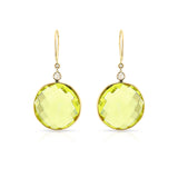 Round Lemon Topaz and Diamond Rose Cut Dangling Earrings, 18k