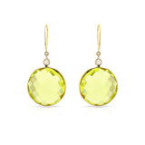 Round Lemon Topaz and Diamond Rose Cut Dangling Earrings, 18k